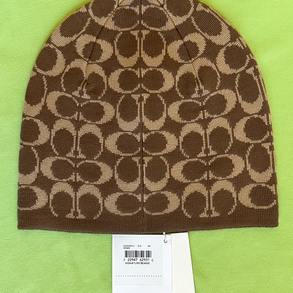 COACH SIGNATURE KNIT BEANIE:NWT KHAKI - Picture 5 of 10